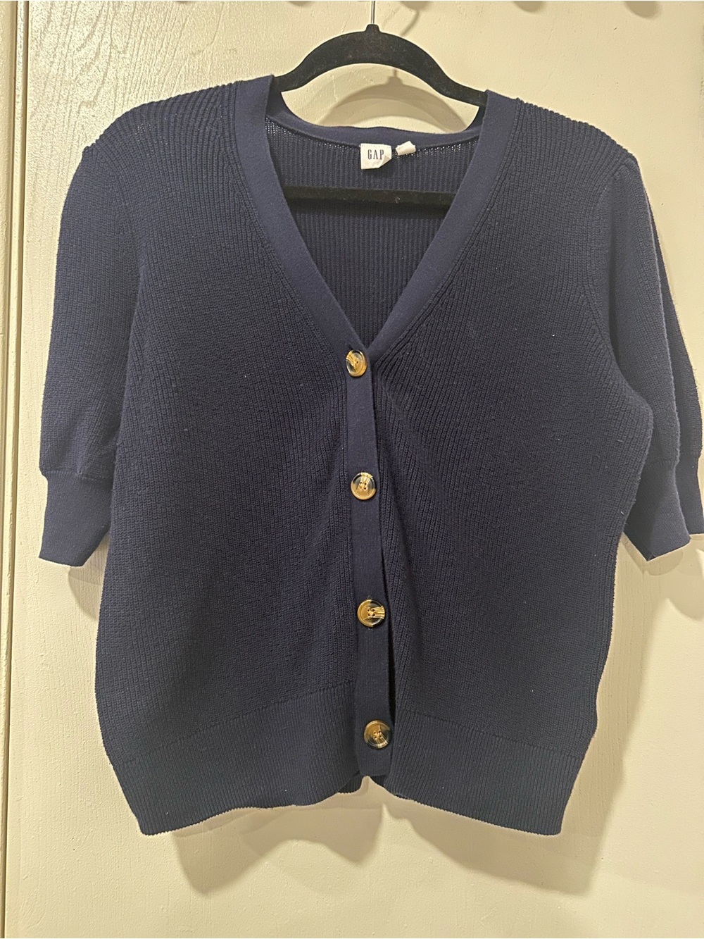 GAP - Women's Navy Short Sleeve Button-Up Cardigan with Buttons